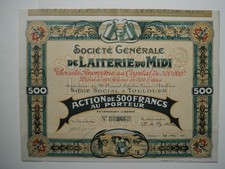 Laiterie du Midi / Milchgesellschaft aus Frankreich  / 500 Francs von 1922