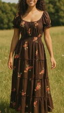 NWT Anthropologie Kindred Chocolate Brown 3X Embroidered Tiered Maxi Boho Dress