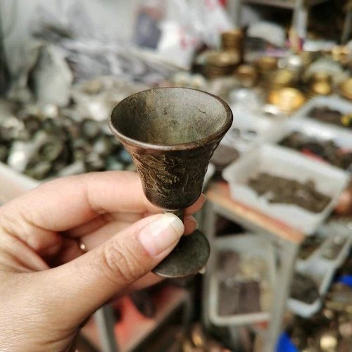 1 taza de ofrenda taoísta cobre doble dragón estilo copa de vino de agua Foto 3 de 4