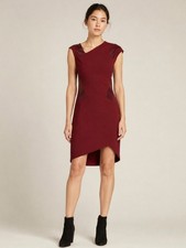 Helmut Lang Burgundy Asymmetrical Leather Trim Dress Size 2 Made in USA