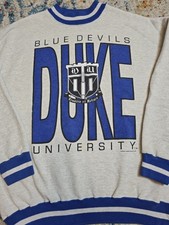 Vintage 90's Duke University Blue Devils Graphic Ringer Sweatshirt Size XL Gray