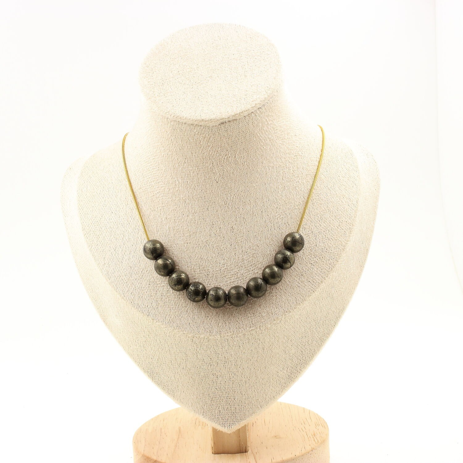 Collier pyrite d'Espagne authentique chaine acier minéraux 8 mm