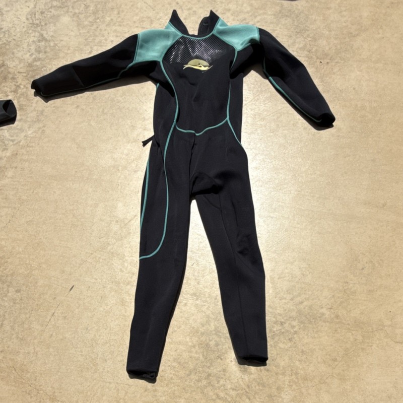 XUKER  Women’s Large Wetsuit Black/Teal Long Sleeve Zip Closure Surf Swim Suit