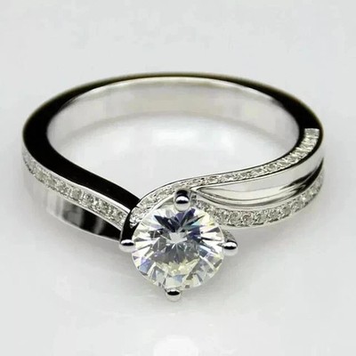 2.20 Ct Round Cut Moissanite Solitaire Engagement Ring 14K White Gold Plated