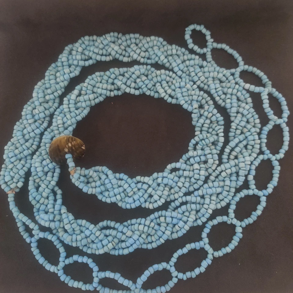 Cinturón Vintage Coleccionable Hecho a Mano Diseño Trenzado Cuentas Azul Claro Hippie Boho Foto 2 de 4