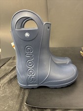 Crocs Handle It Rain Boots Kids Waterproof Navy Blue Size j2 NWOB
