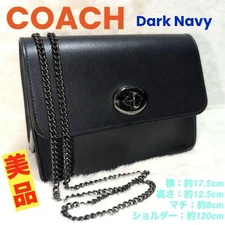 COACH Bowery Chain Shoulder Bag Crossbody Calfskin Leather Women's Dark Navy