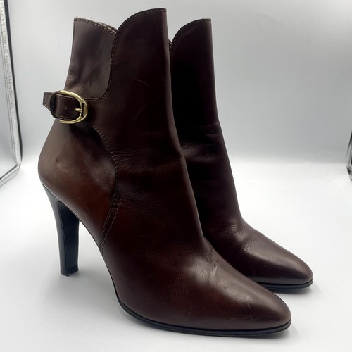 Ralph Lauren Purple Label Collection braune Leder Stiefeletten Booties Absatz 8,5