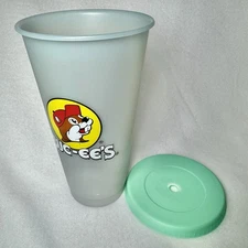 S Buc-ee' Reusable Plastic Tumbler Cup W Lid - Light Gray Mint Beaver