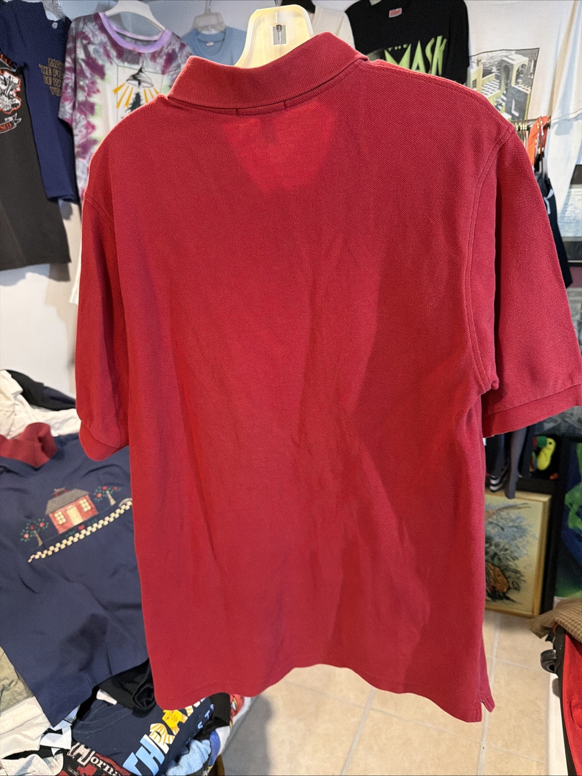 Burberry London Embroidered Logo Plaid Print Polo Shirt Red Size Medium Faded thumbnail 2