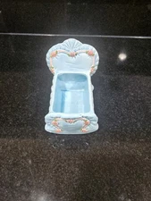Vintage 1992 Ceramic Blue With Pink Roses  Baby Cradle Planter # 00742
