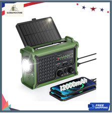 Solar Hand Crank Emergency Radio 12000mAh AM/FM NOAA Flashlight SOS