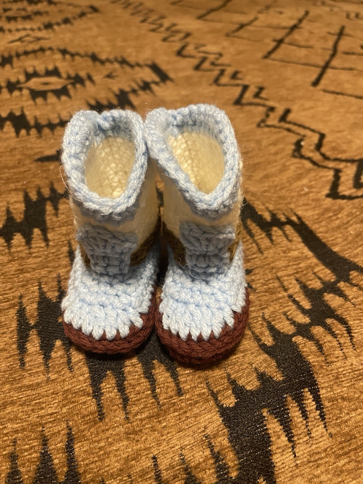 Blue White Brown Bow Accent