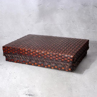 Vintage Japanese Woven Bamboo Lidded Box Amber Stained Basketry Document Case
