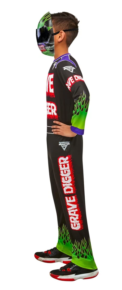 Macacão e máscara fantasia infantil Monster Jam Grave Digger Halloween vestir - Imagem 3 de 4
