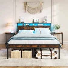 Full Size Metal Bed Frame with Headboard and Footboard, LED Lighting, Black