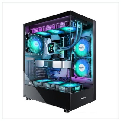 Kompaktes ATX Gehäuse mit 6 Lüftern, RGB-Beleuchtung und ausstellbarem Interieur