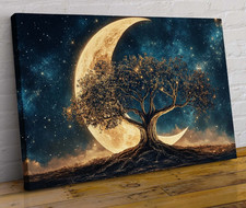 Tree of Life Canvas Wall Art Gold Moon Stars Abstract Spiritual Picture Print