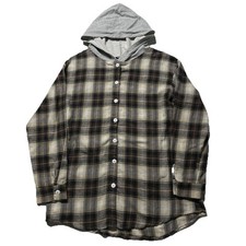 Shein Flannel Hoodie Men’s Medium Tan Black Hipster Streetwear Button Up Grunge
