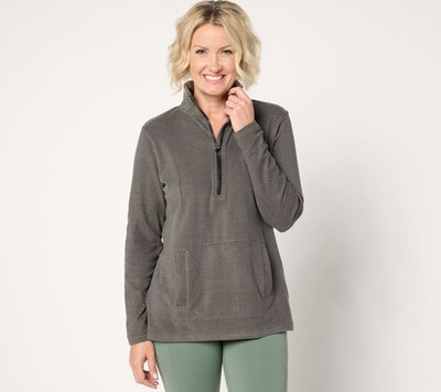 Cuddl Duds Flannel Fleece 1/2 Zip Mock Neck Pullover Sweatshirt BLK Herringbone