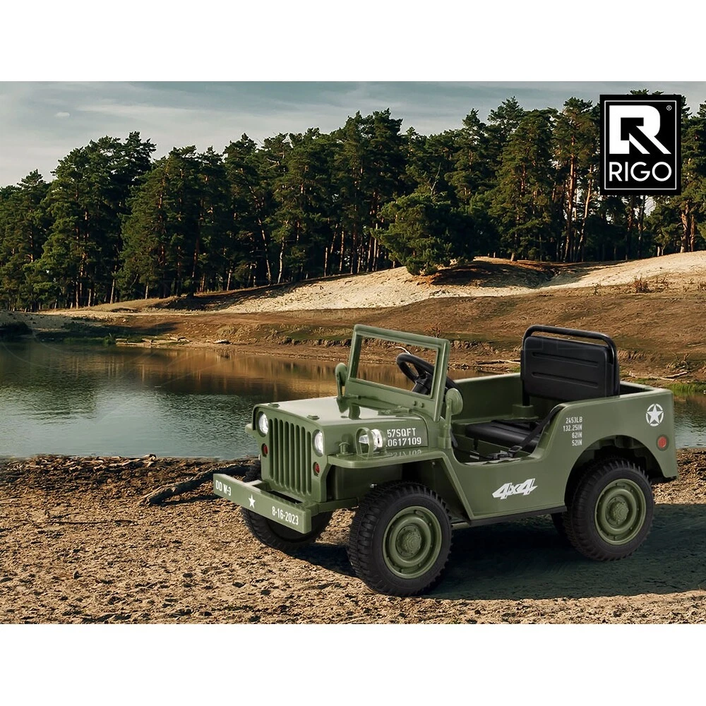 Rigo Ride On Car Jeep Kids Electric Military Toy Cars Off Road Vehicle 12V Olive - Picture 11 of 11