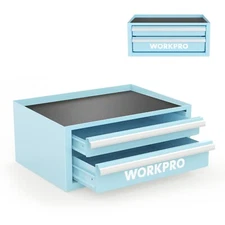 WORKPRO 12.5" Mini Tool Box with 2 Drawers&1Open Top Storage Macaron Blue