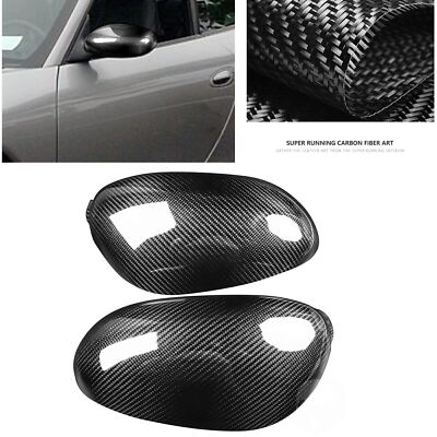 1Pair Rearview Side Mirror Cover Fit For Porsche 911 996 2004 Black Carbon Fiber