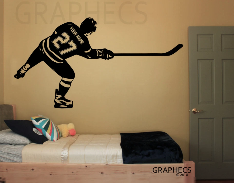 Calcomanía de pared de hockey personalizada NOMBRE Y NÚMEROS tiro vinilo pegatina decoración Foto 3 de 4