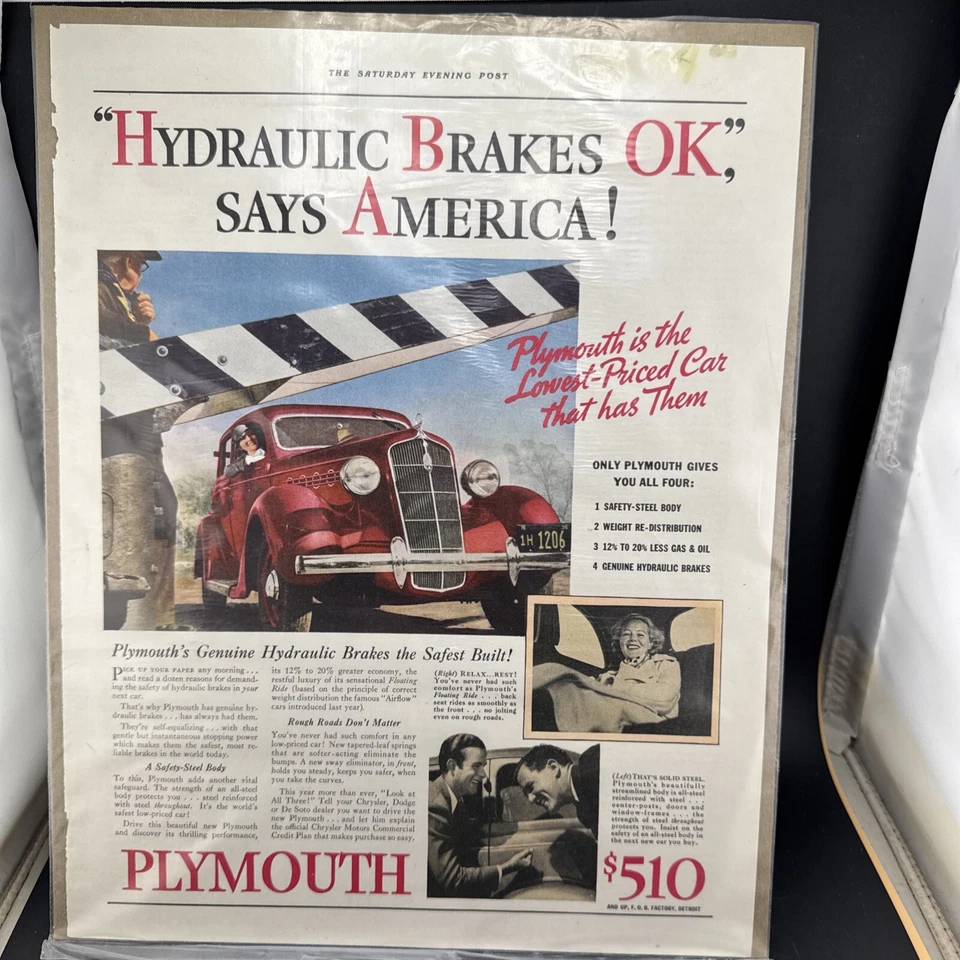 Plymouth Car Advertisement 💥 Vtg Print AD 10”X14” 💥 Man Cave Gift Boarded - Image 2 of 2