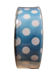 Members Mark Premium Ribbon 1.5" Wide x 50 Yards Wired Blue Polka Dot