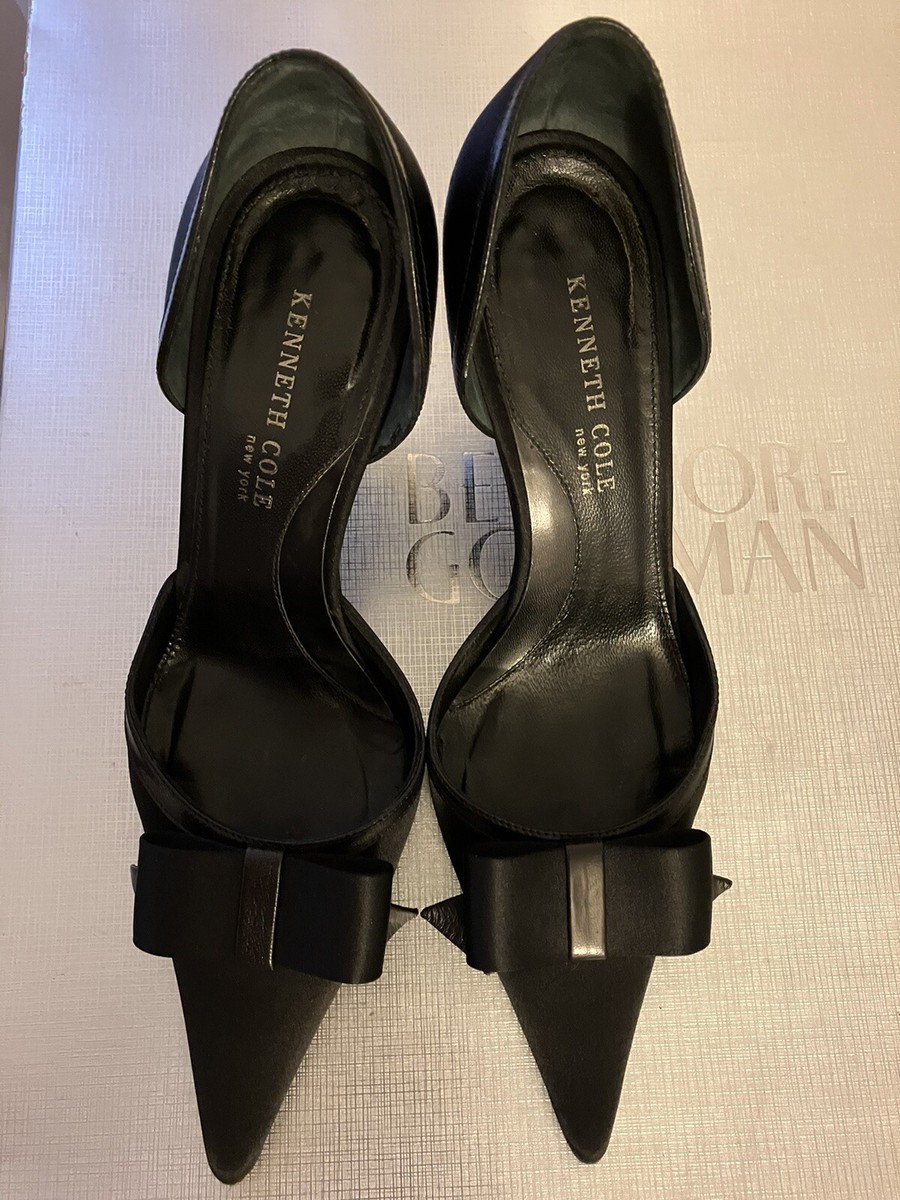 Kenneth Cole Pump size 7.5 Black Silk with Leather Trim and  display picture 2