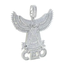 3Ct Baguette Diamond Eagle Letter CEO Pendant 14K White Gold Finish