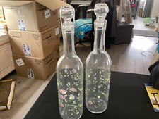 2 Glass Matching Decorative Wine Bottles with Stoppers
