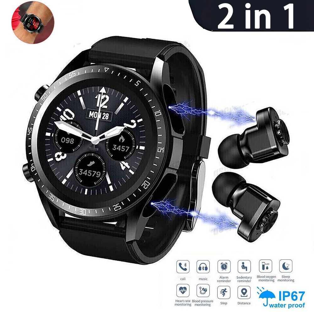 Men Smartwatch 2 In 1 Smart Watch with Earbuds Wireless Headset For Android iOS