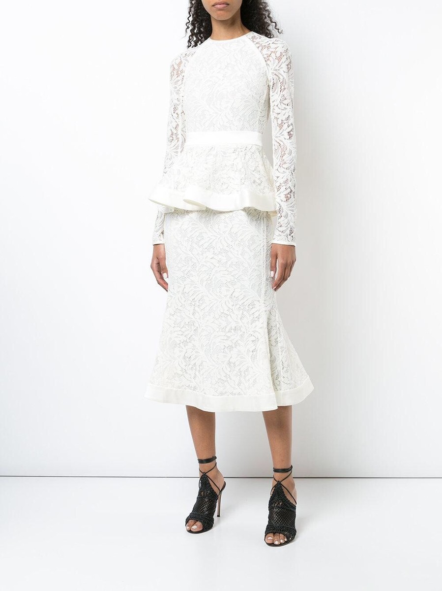 chinese dress ladies Juliet 630: Long Peplum Dress with Lace Top and Sheer Sleeves– sheerdreamz main image 0
