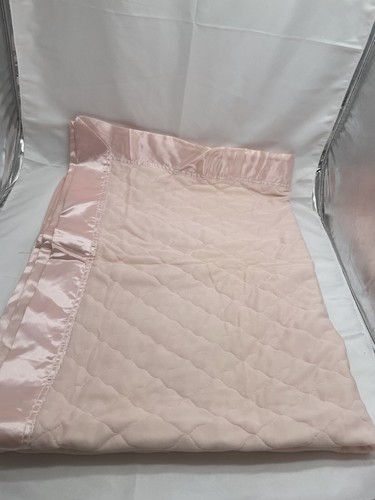 Baby Blanket Satin Edge Quilted VTG Estron Pink 37 X 51 Inches - Picture 3 of 6