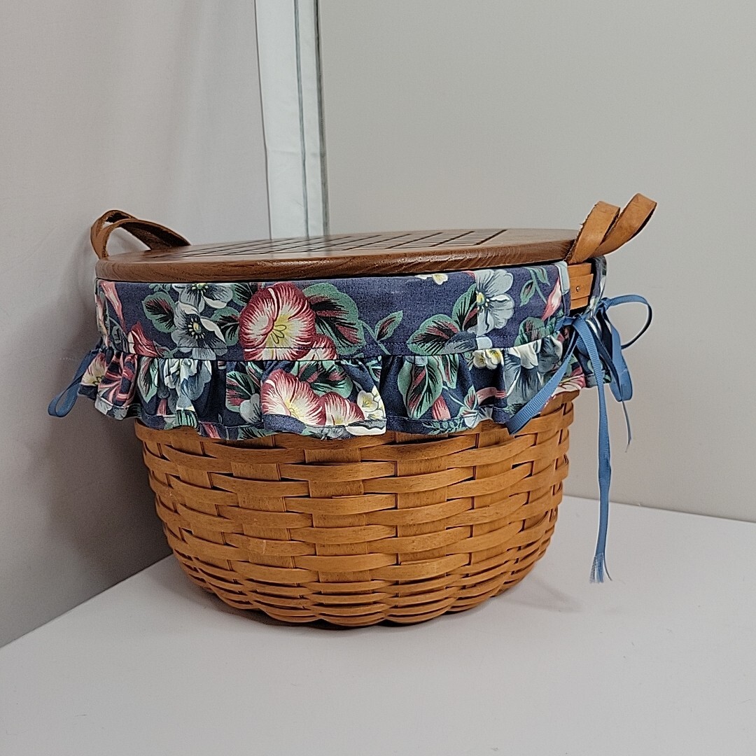 Longaberger Game Basket With Checkerboard Lid Checkers Blue Pink Liner