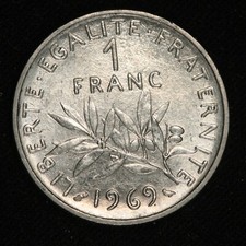 1969 France 1 Franc coin - Above Average condition