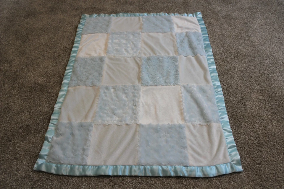 Eastpoint Baby Light Turquoise Teal Blue Infant Boys Patchwork Blanket Satin HTF - Image 2 of 4