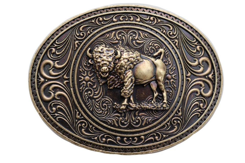 New Men Antique Gold Metal Buffalo Bull Belt Buckle Cowboy Western Fashion Rodeo - Image 2 of 4