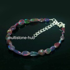 Natural Ethiopian Welo Fire Black Opal Beaded Gemstone Bracelet 7 Inches