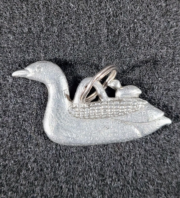 Pewter key chain Loon with Chick on its back