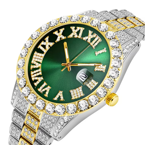 Full Diamond Iced Out Steel Strap Large Dial Quartz Watch Good for