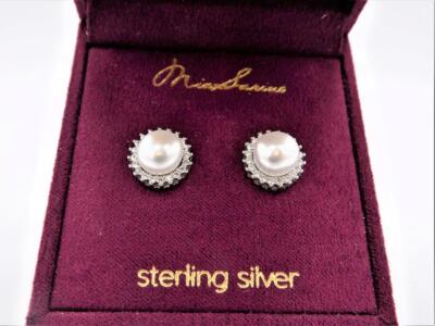 [Miae] [Sepia] (紅梨) Necklace + Earring SET New Mia Sarine Pearl & Cubic Zirconia Sterling Silver