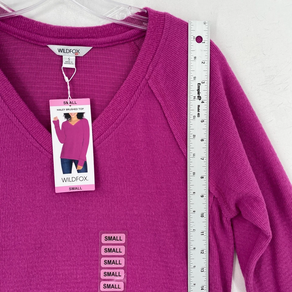 NWT Wildfox Womens Haley Brushed Top Size Small Pink V-Neck Thermal Sweatshirt — 第 4/4 张图片