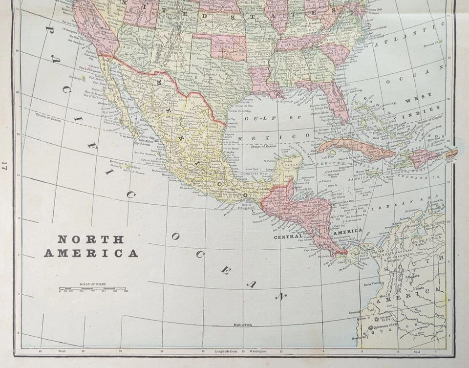 Vintage 1902 NORTH AMERICA Map 14"x22" Old Antique Original CANADA MEXICO USA - Image 3 of 4