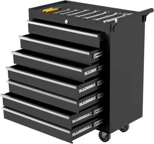7 Drawers Rolling Tool Chest Tool Box Garage Tool Storage Cabinet w/ Wheels Key