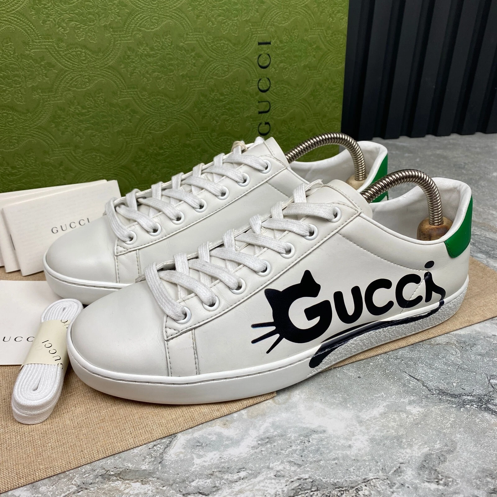 Baskets basses Gucci Ace imprimé chat cuir blanc 9 US ou