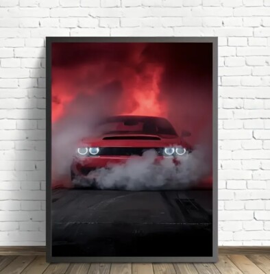 Dodge Challenger rot Sportwagen Leinwand Wandbild Poster