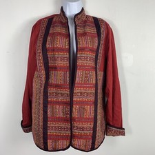 Coldwater Creek Red Tapestry Jacket Womens M Embroidered Boho Ethnic Artsy JB4